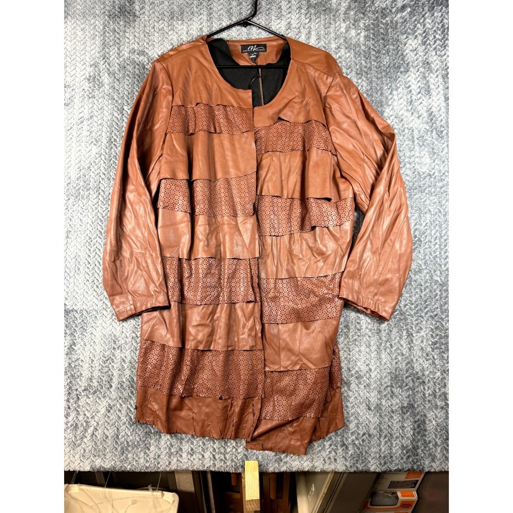 Midnight Velvet Jacket Womens 2X Brown Eyelet Leather Water Resistant Open Front